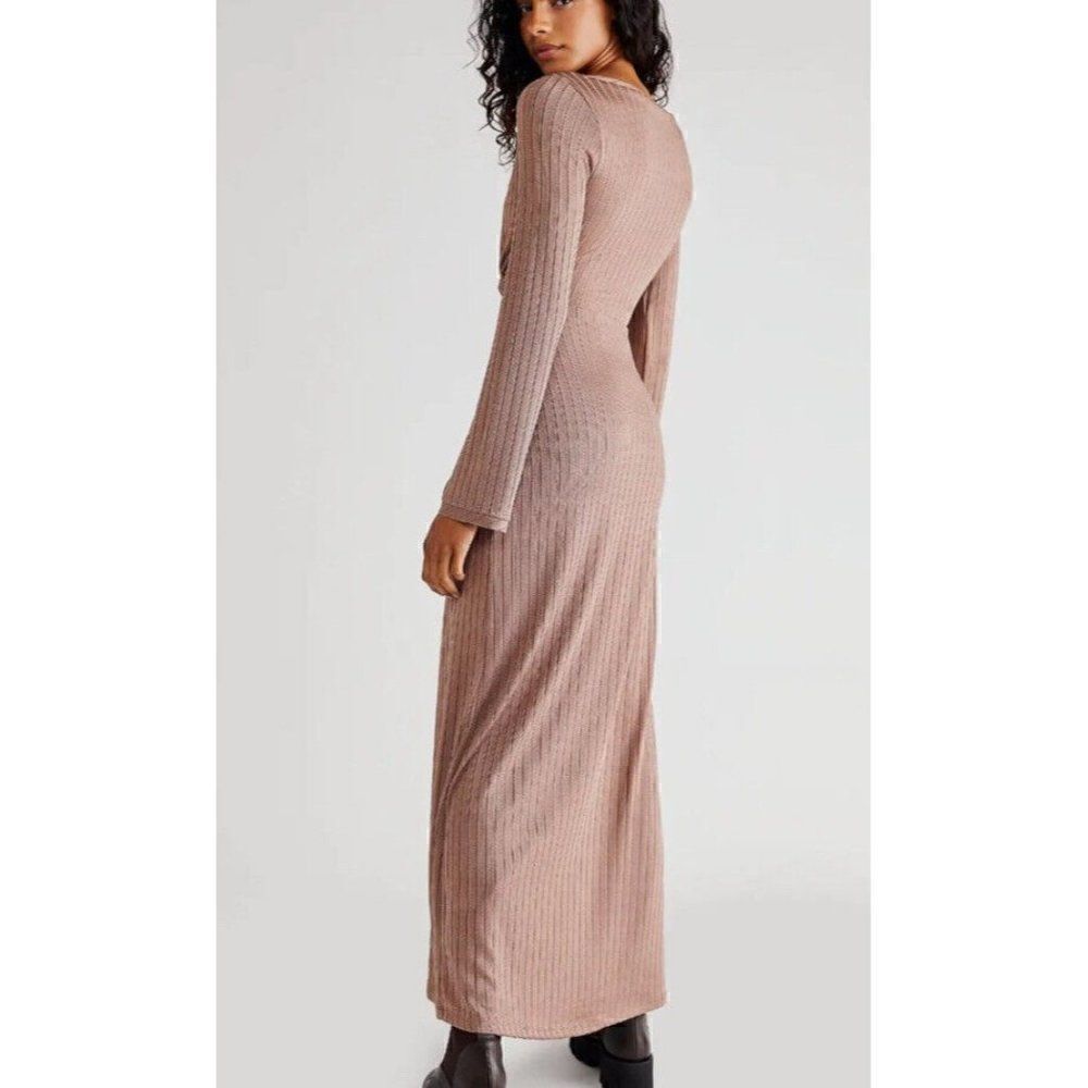 NWT FREE PEOPLE Sz S ONE & ONLY MAXI DRESS RIBBED CUTOUT LONG SLEEVE MAXI - Picture 3 of 3